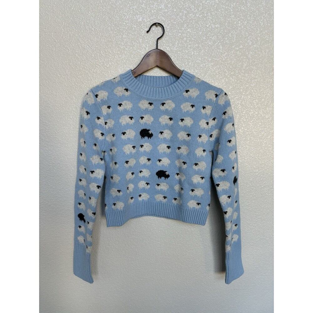 NEW Cider black sheep cropped sweater blue soft stretch crewneck womens medium